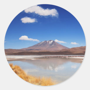 Altiplano landscape with volcano in Bolivia Classic Round Sticker