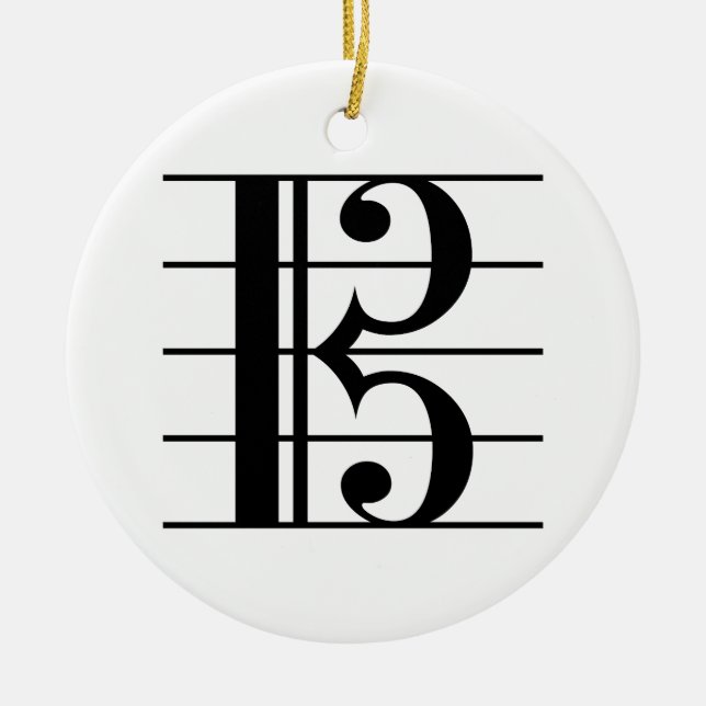 Alto Clef on Staff Ceramic Tree Decoration (Front)