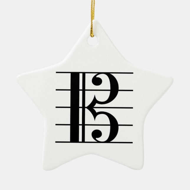 Alto Clef on Staff Ceramic Tree Decoration (Front)