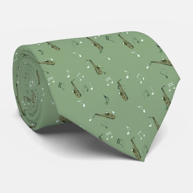 Alto Saxophone Pattern on Green Tie (Rolled)