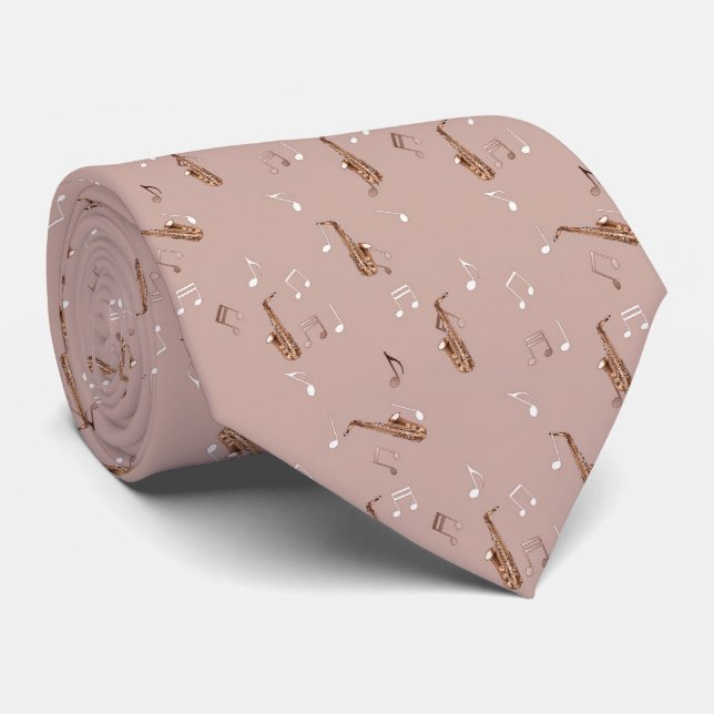 Alto Saxophone Pattern on Light Pink Tie (Rolled)