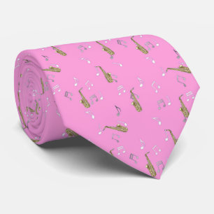 Alto Saxophone Pattern on Pink Tie