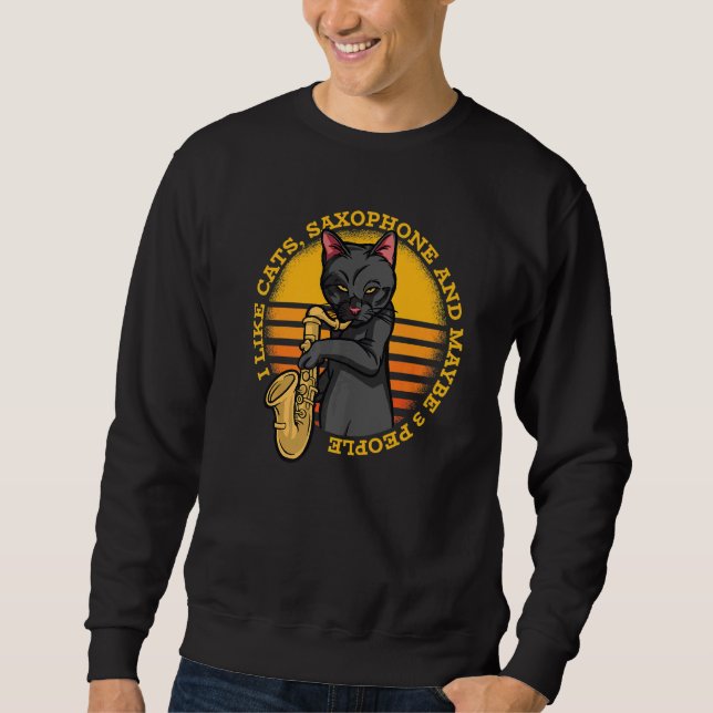Alto saxophone player cat windwood musicians sweatshirt (Front)