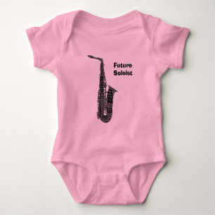 Alto Saxophone Shaped Word Art Black Text Baby Bodysuit