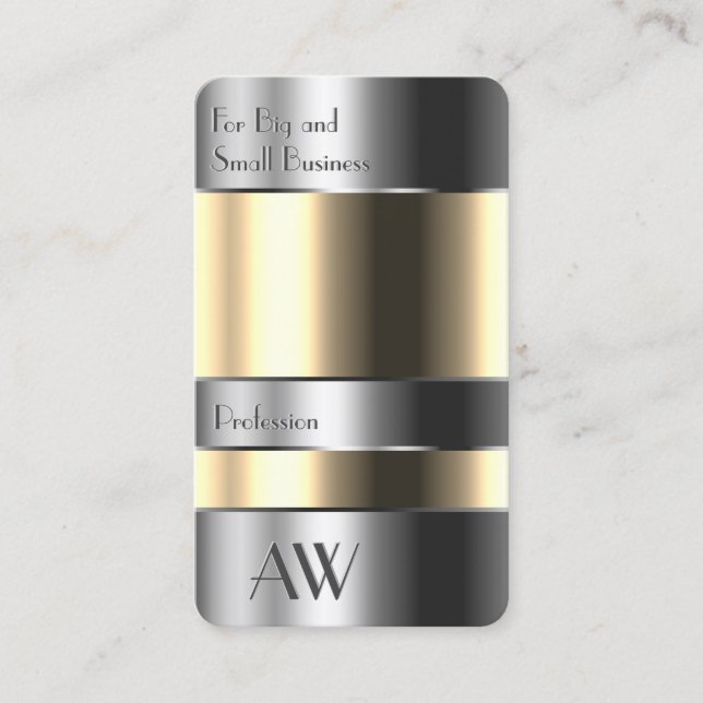 Aluminium Box with Beige Substances Silver Letters Business Card (Front)