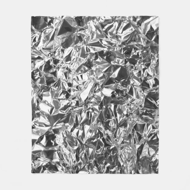 Aluminium Foil Design Silver Colour Fleece Blanket (Front)