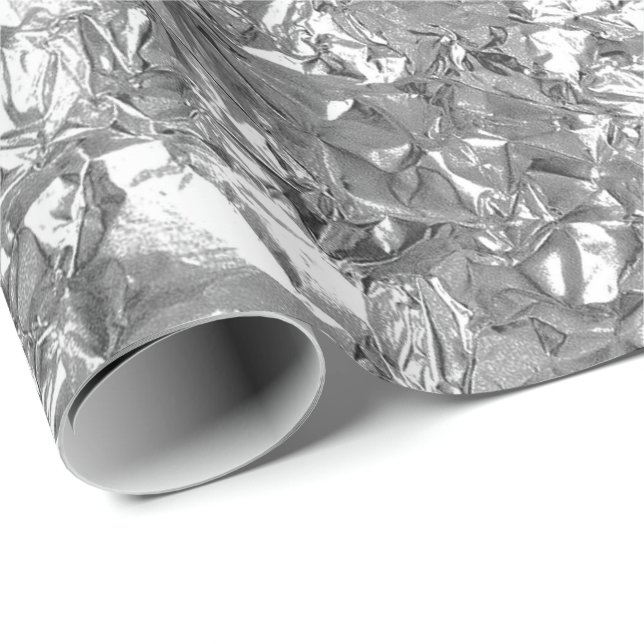 Aluminium Foil Silver Grey Metallic Wrinkled Wrapping Paper (Roll Corner)