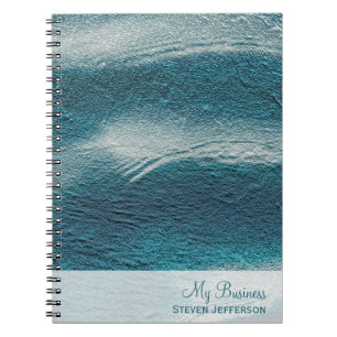 Aluminium grunge dark aqua blue and white waves spiral notebook