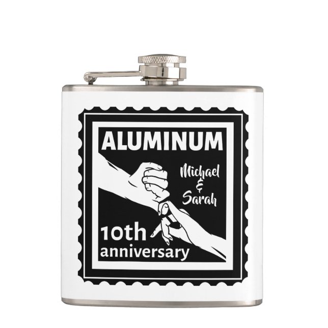 ALUMINUM traditional 10th wedding anniversary gift Hip Flask (Front)