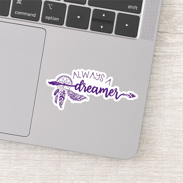 Always a Dreamer Feather BOHO  Die Cut Sticker (Detail)