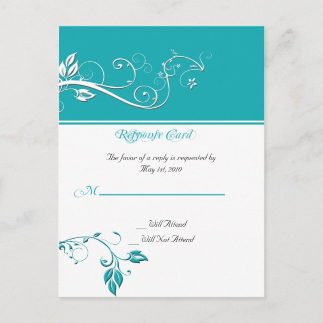 Always and Forever Aqua Colour Band Vine Scroll Invitation Postcard (Front)