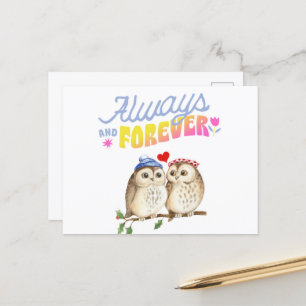 Always And Forever Cute Owls in Love    Holiday Postcard