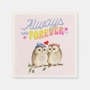 Always And Forever Cute Owls in Love Napkin