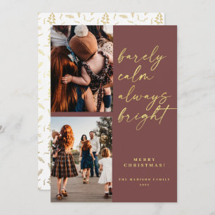 Always Bright Gold Script 2 Photo Christmas Holiday Card
