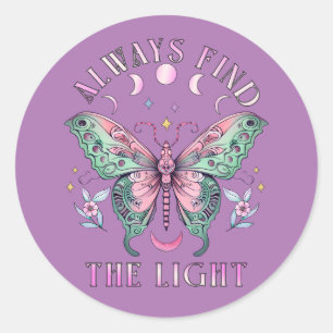 Always Find the Light Beautiful colourful butterfl Classic Round Sticker