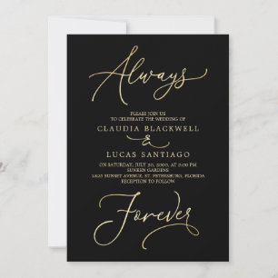 Always Forever Black Gold Wedding Invitation