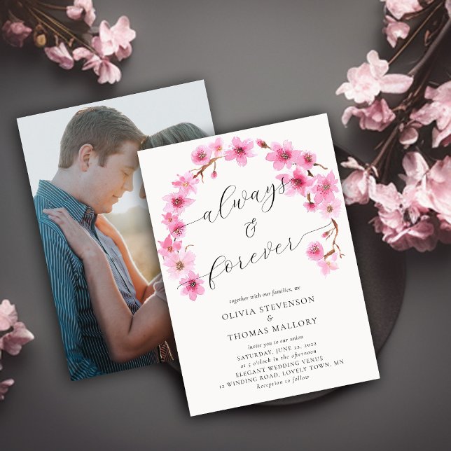 Always Forever Cherry Blossoms Arch Photo Wedding Invitation (Creator Uploaded)