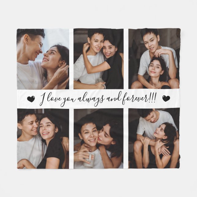 Always & Forever Modern 6 Photo Collage Fleece Blanket (Front (Horizontal))