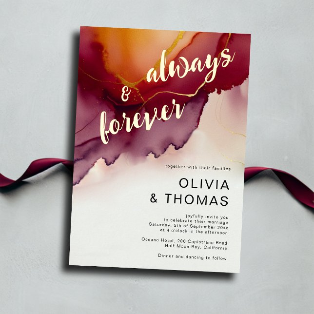 Always Forever Modern Burgundy Orange Fall Wedding (always forever burgundy orange fall wedding invitation modern minimalist simple elegant bohemian)