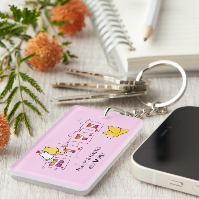 Always & Forever Sunset Lesbian Flag Wife Acrylic Key Ring (Front Right)