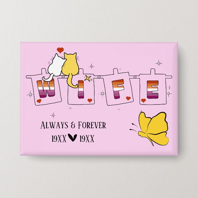 Always & Forever Sunset Lesbian Flag Wife Button (Front)