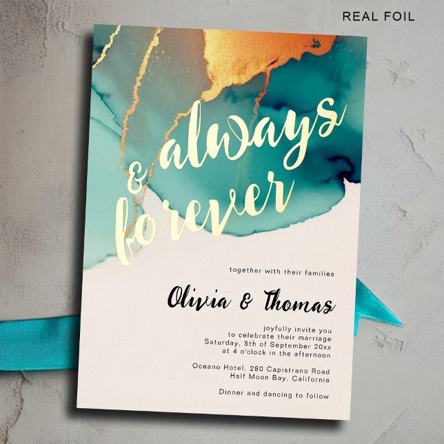 Always Forever Teal Orange Modern Fall Wedding (always forever orange teal fall wedding invitation minimalist modern elegant bohemian romantic class)