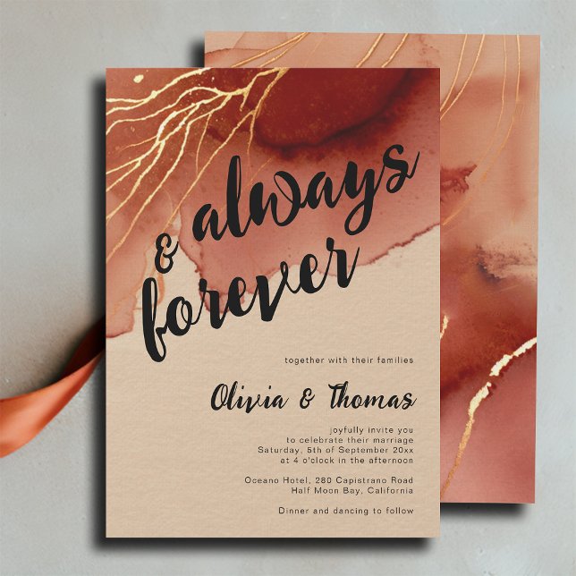 Always Forever Terracotta Gold Beach Fall Wedding Invitation (always forever modern beach fall wedding invitation terracotta gold waves romantic elegant bohemian)