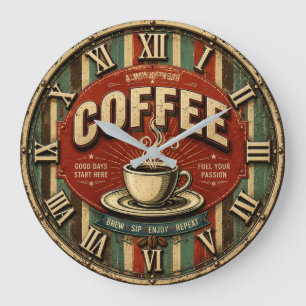 Always Fresh Coffee Vintage Retro Cofe Bar Large Clock