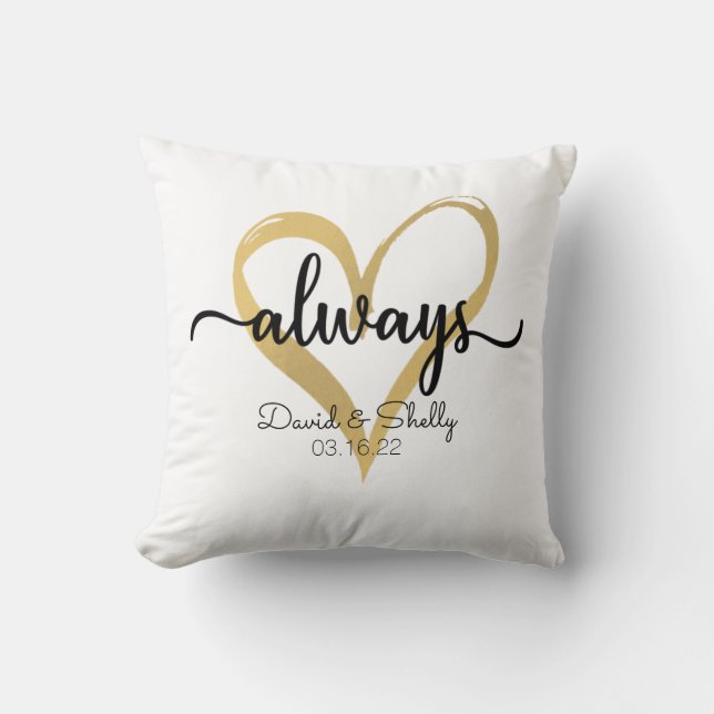 Always Gold Heart Personalised Wedding Cushion (Front)