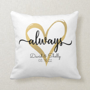 Always Gold Heart Personalised Wedding Cushion