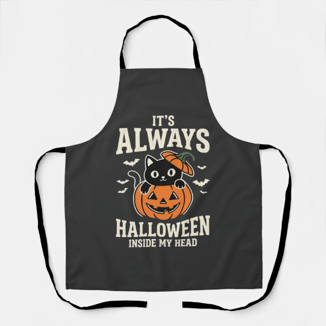 Always Halloween Black Cat Pumpkin Design Apron (Front)