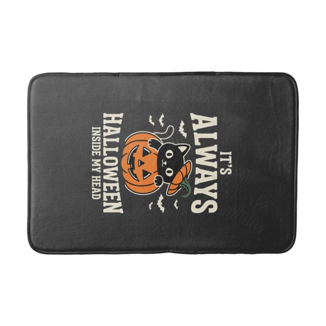 Always Halloween Black Cat Pumpkin Design Bath Mat (Front)