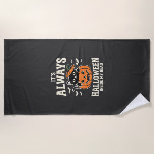 Always Halloween Black Cat Pumpkin Design Beach Towel