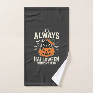 Always Halloween Black Cat Pumpkin Design Hand Towel
