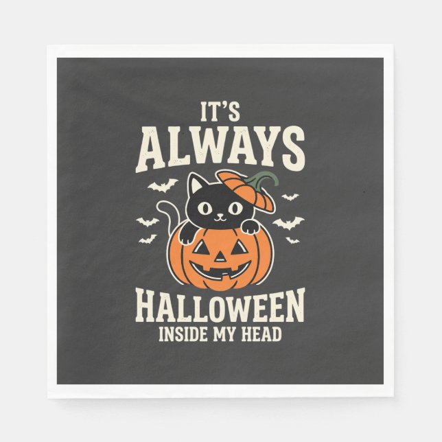 Always Halloween Black Cat Pumpkin Design Napkin (Front)