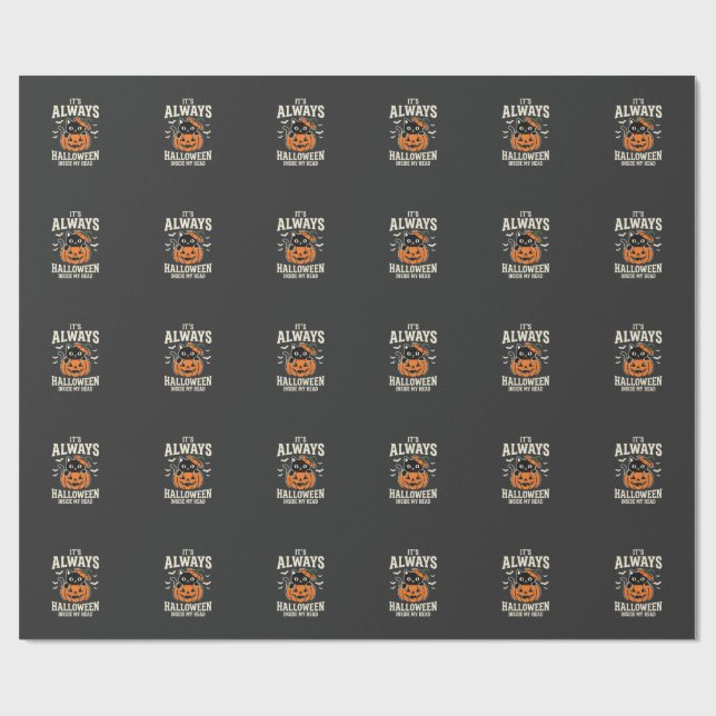 Always Halloween Black Cat Pumpkin Design Wrapping Paper (Flat)