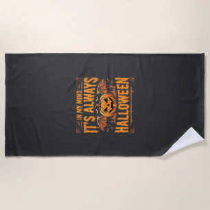 Always Halloween Pumpkin Bat Vector Design_1 Beach Towel