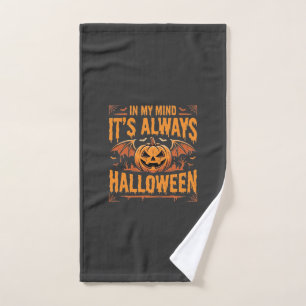 Always Halloween Pumpkin Bat Vector Design_1 Hand Towel