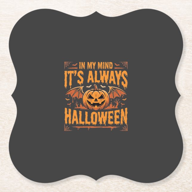 Always Halloween Pumpkin Bat Vector Design_1 Paper Coaster (Front)