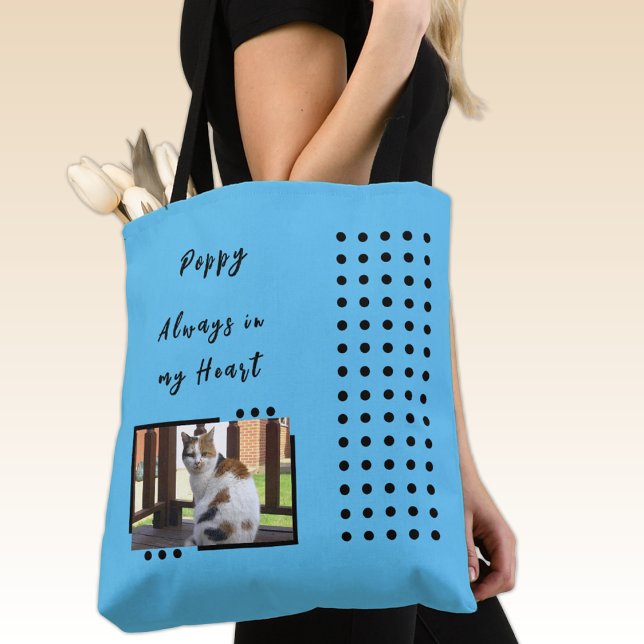 Always in my heart 2 photo pet lover blue tote bag (Creator Uploaded)