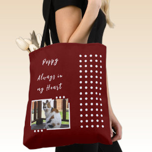 Always in my heart 2 photo pet lover burgundy tote bag