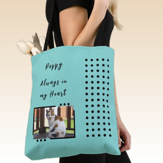 Always in my heart 2 photo pet lover mint  tote bag (Creator Uploaded)