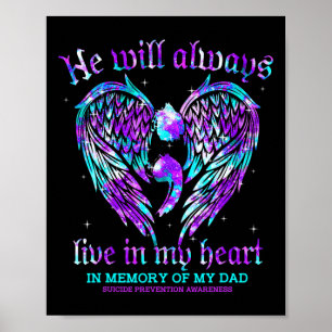 Always In My Heart My Dad Suicide Prevention Aware Poster