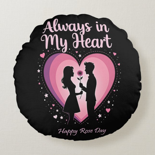 Always in My Heart Round Pillow Cover – Love and C (Front)