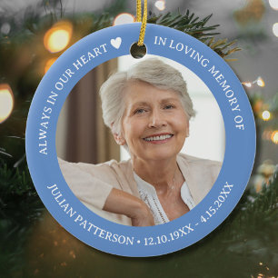 Always in Our Heart Funeral Memorial Photo Ceramic Tree Decoration