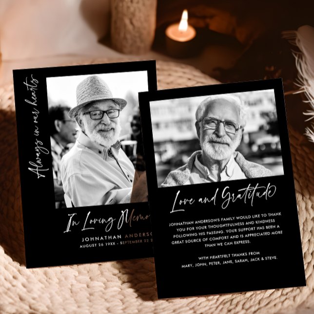 Always In Our Hearts 2-Photo Funeral/Memorial Thank You Card (Creator Uploaded)