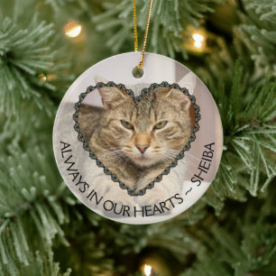 Always in our Hearts Cat Photo Memorial Ceramic Tree Decoration