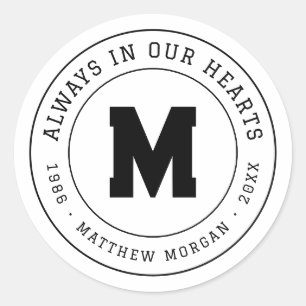 Always In Our Hearts Memorial Monogram Classic Round Sticker