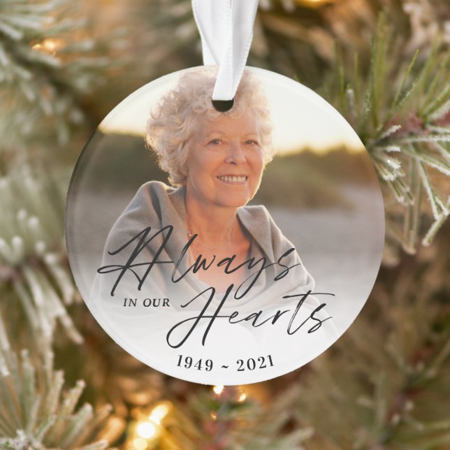 Always In Our Hearts Photo Memorial Keepsake Ornament (Tree)