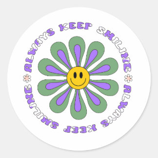 always keep smiling round retro groovy illustratio classic round sticker